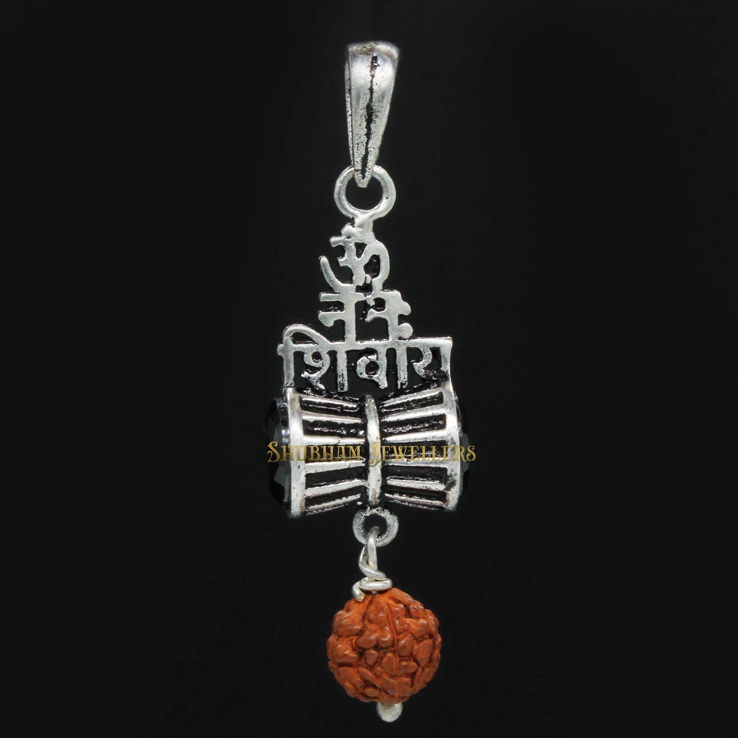 Shubham Jewellers Rehti 925-92.5 Pure Sterling Silver OM Namah Shivay Oxidised Pendant For Men,Women,Children,Boys and Girls