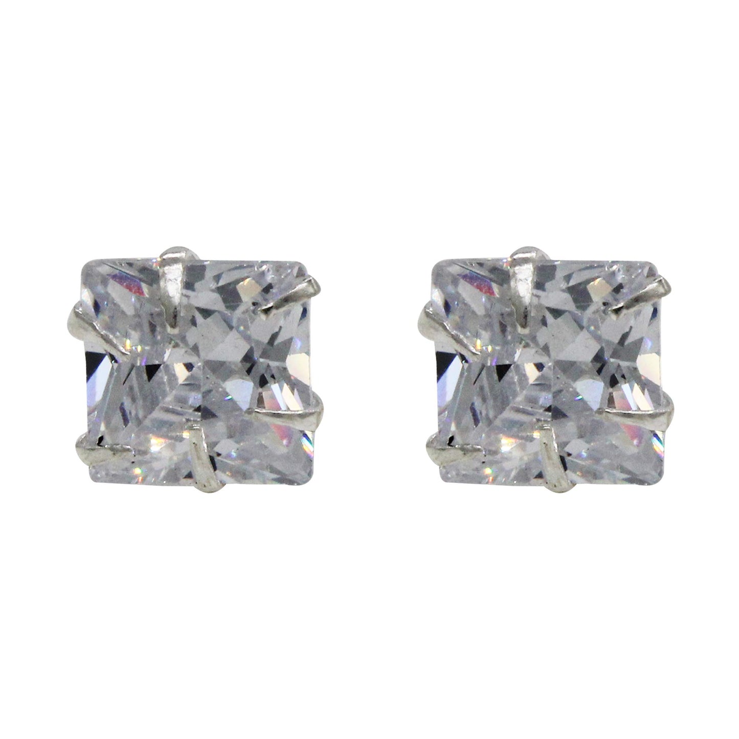 Shubham Jewellers Rehti 925-92.5 Sterling Silver Princess Cut Real Cubic Zirconia Fashion Stud Earrings For Men,Women,Children,Boys and Girls 5 MM