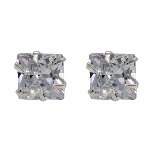 Shubham Jewellers Rehti 925-92.5 Sterling Silver Princess Cut Real Cubic Zirconia Fashion Stud Earrings For Men,Women,Children,Boys and Girls 7 MM - JewelYaari By Shubham Jewellers