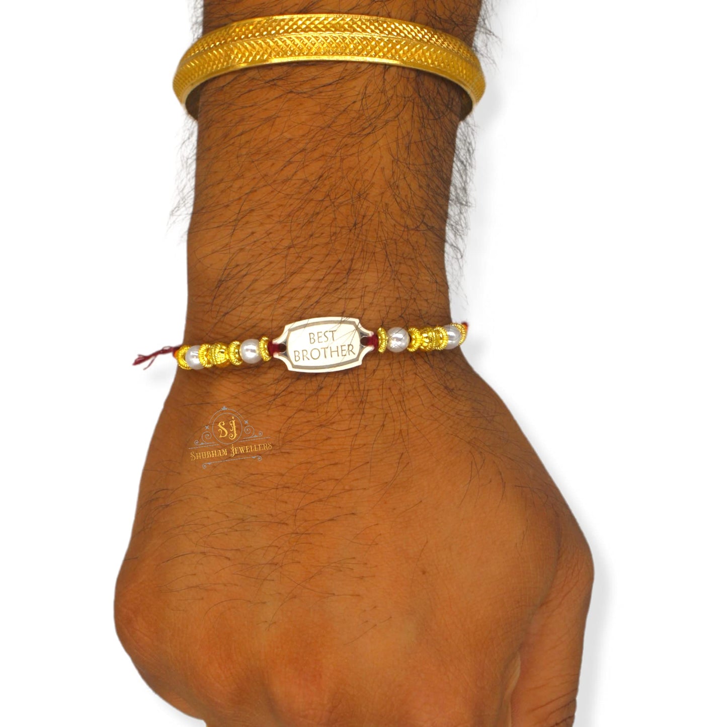 SJ SHUBHAM JEWELLERS™ Pure 999 Sterling Silver Rakhi With Cotton Kalawa thread For Men, Women, Boys and Girls special Rakhi Roli Chawal Included(P) - JewelYaari By Shubham Jewellers