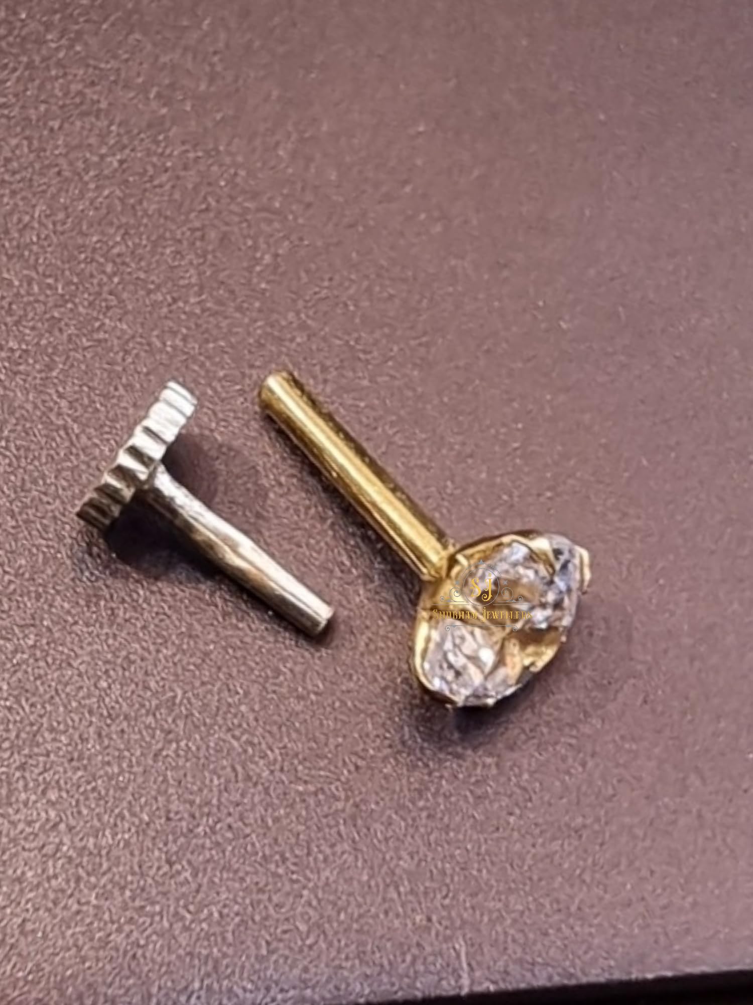 SJ SHUBHAM JEWELLERS™ Real Yellow Gold with Stone 14K(585) Pure Yellow Gold Single Cubic Zircon Diamond Nose Pin For Women and Girls - JewelYaari By Shubham Jewellers