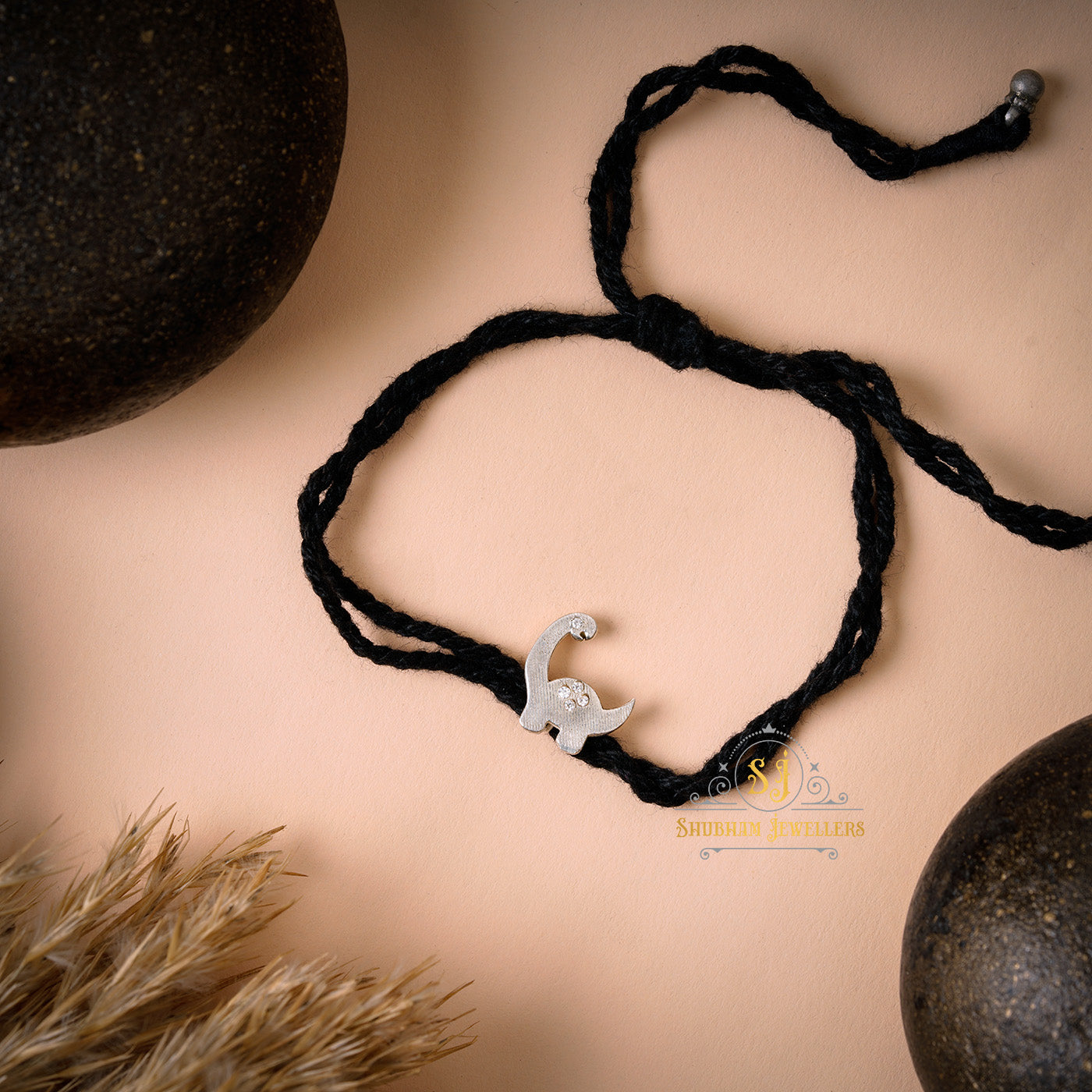 Shubham Jewellers Rehti 925 New Oxidised Black Thread Dinosaur Silver Nazarbattu Nazaiya Anklet/Bracelet for Girls, Women and Children with Silver Ghunghroo