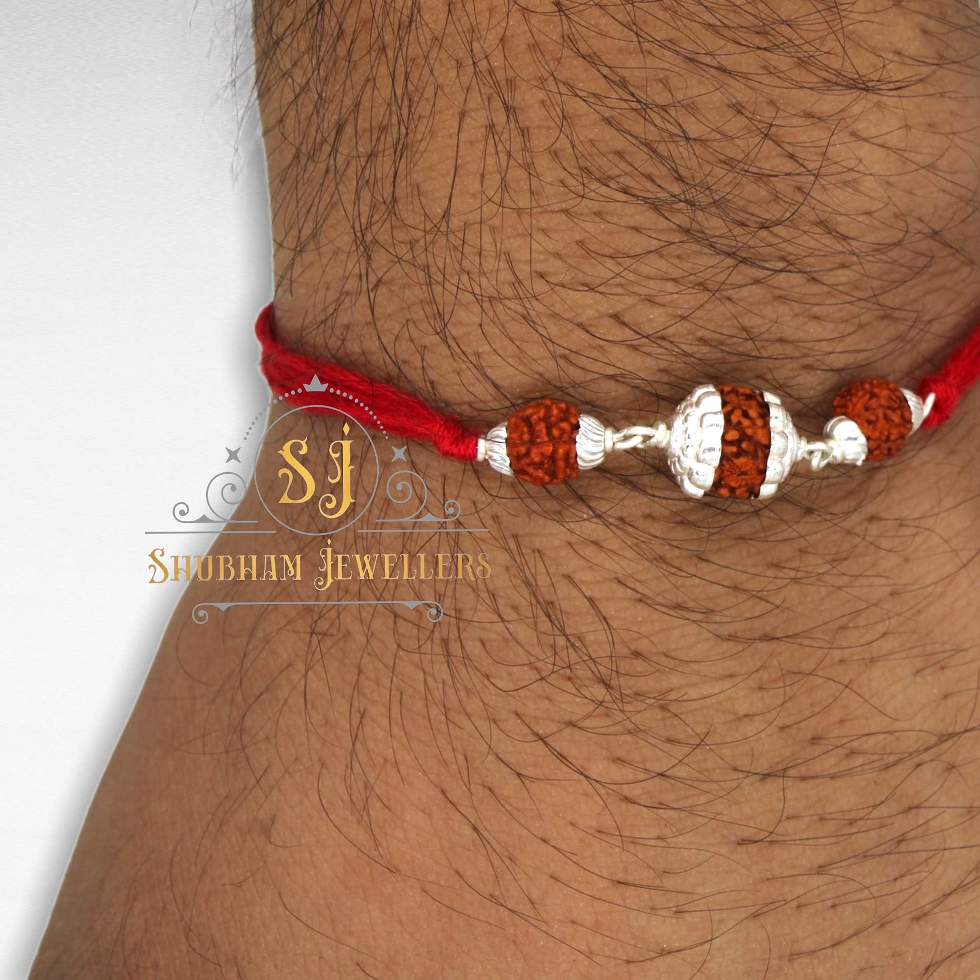 SJ SHUBHAM JEWELLERS™ 925 Sterling Silver Rakhi for brother Rudraksha Rakhi Bracelet Raksha Bandhan Pure Cotton For Men, Boys, Kids Rakhi With Roli Chawal - JewelYaari By Shubham Jewellers