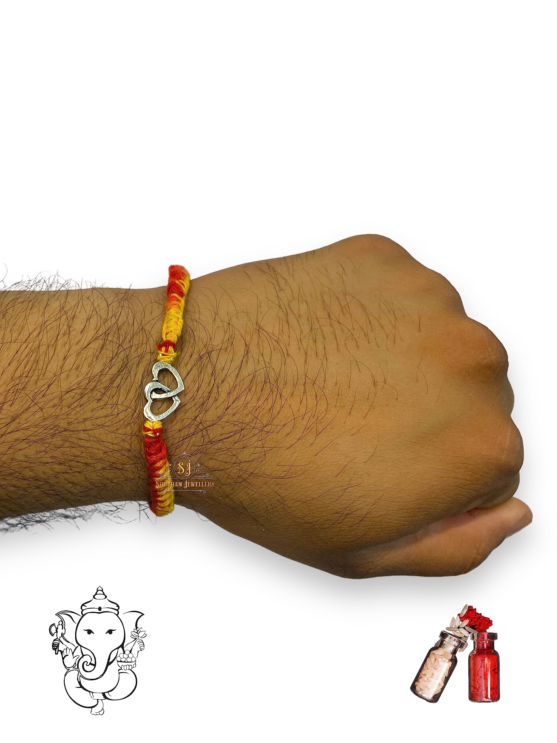 SJ SHUBHAM JEWELLERS™ 925 Sterling Silver Rakhi for brother Rakhi Bracelet Raksha Bandhan Pure Cotton For Men, Boys, Kids Rakhi With Roli Chawal - JewelYaari By Shubham Jewellers