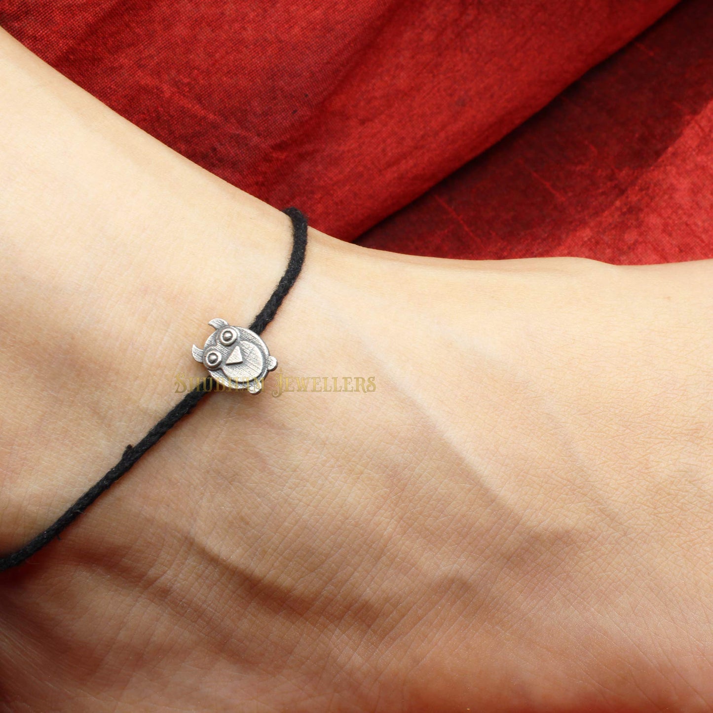 Shubham Jewellers Rehti 925 Oxidised Silver Black Thread Owl Nazarbattu/Nazaiya Anklet/Bracelet for Girls, Women and Children with Silver Ghunghroo