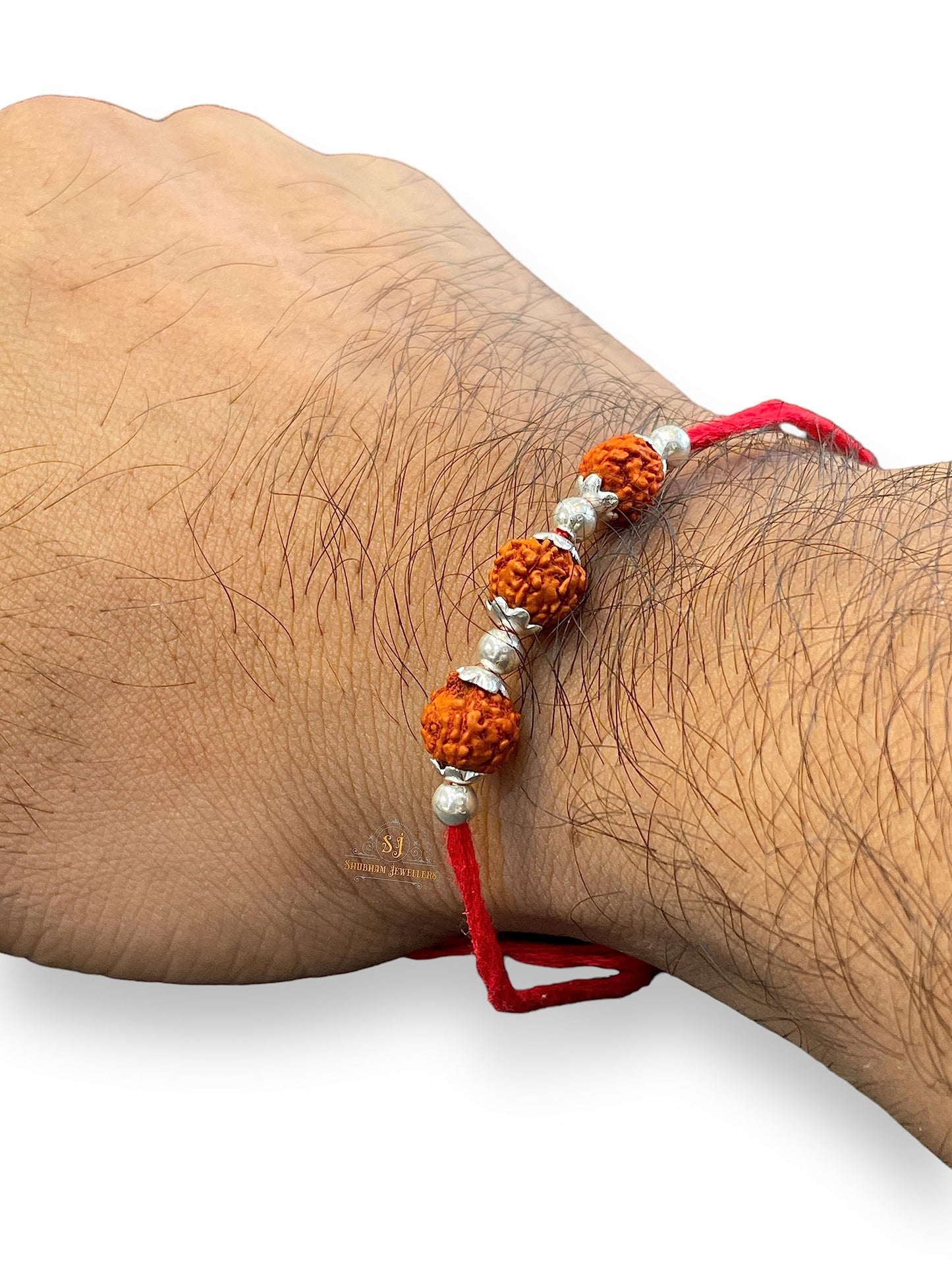 SJ SHUBHAM JEWELLERS™ 925 Sterling Silver Rakhi for brother Rudraksha Rakhi Bracelet Raksha Bandhan Pure Cotton For Men, Boys, Kids Rakhi With Roli Chawal - JewelYaari By Shubham Jewellers