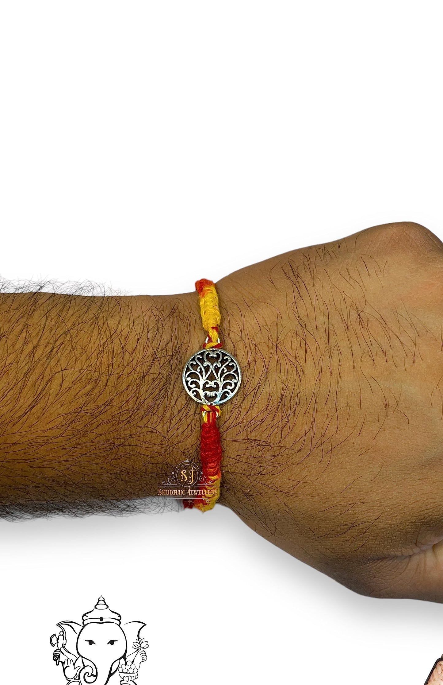 SJ SHUBHAM JEWELLERS™ 925 Sterling Silver Rakhi for brother Rakhi Bracelet Raksha Bandhan Pure Cotton For Men, Boys, Kids Rakhi With Roli Chawal - JewelYaari By Shubham Jewellers