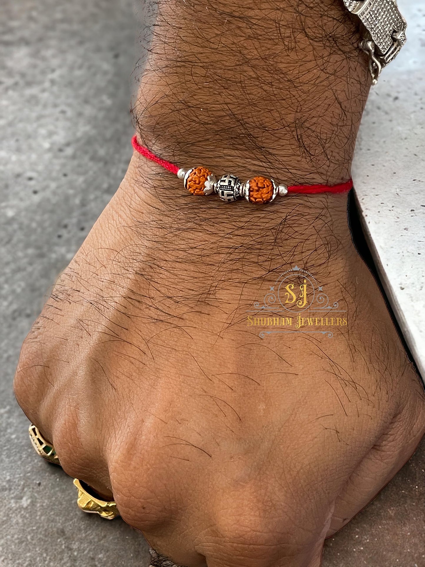 SJ SHUBHAM JEWELLERS™ 925 Sterling Silver Rakhi for brother Rudraksha Rakhi Bracelet Raksha Bandhan Pure Cotton For Men, Boys, Kids Rakhi With Roli Chawal - JewelYaari By Shubham Jewellers