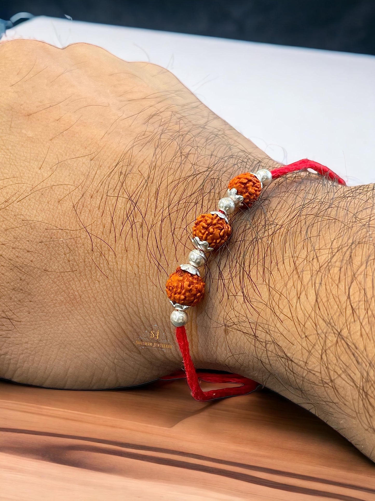 SJ SHUBHAM JEWELLERS™ 925 Sterling Silver Rakhi for brother Rudraksha Rakhi Bracelet Raksha Bandhan Pure Cotton For Men, Boys, Kids Rakhi With Roli Chawal - JewelYaari By Shubham Jewellers