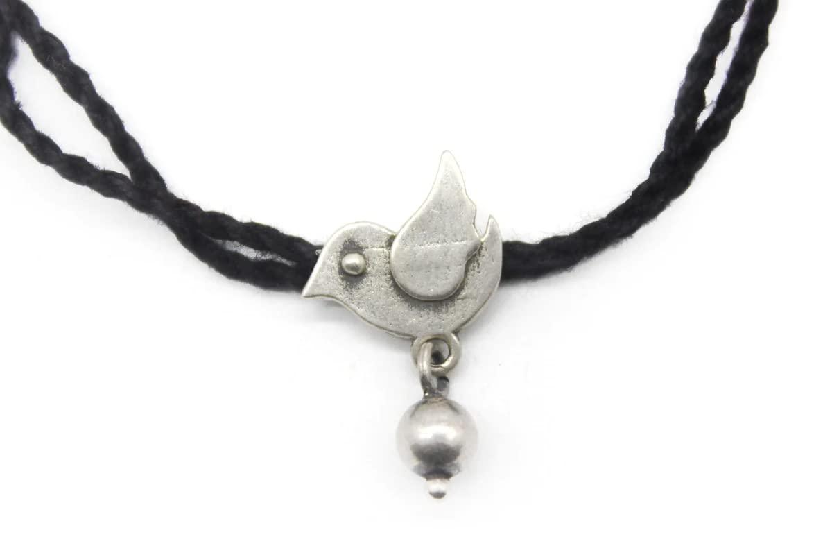 Shubham Jewellers Rehti 925 Oxidised Silver Black Thread Bird Nazarbattu/Nazaiya Anklet/Bracelet for Girls, Women and Children with Silver Ghunghroo