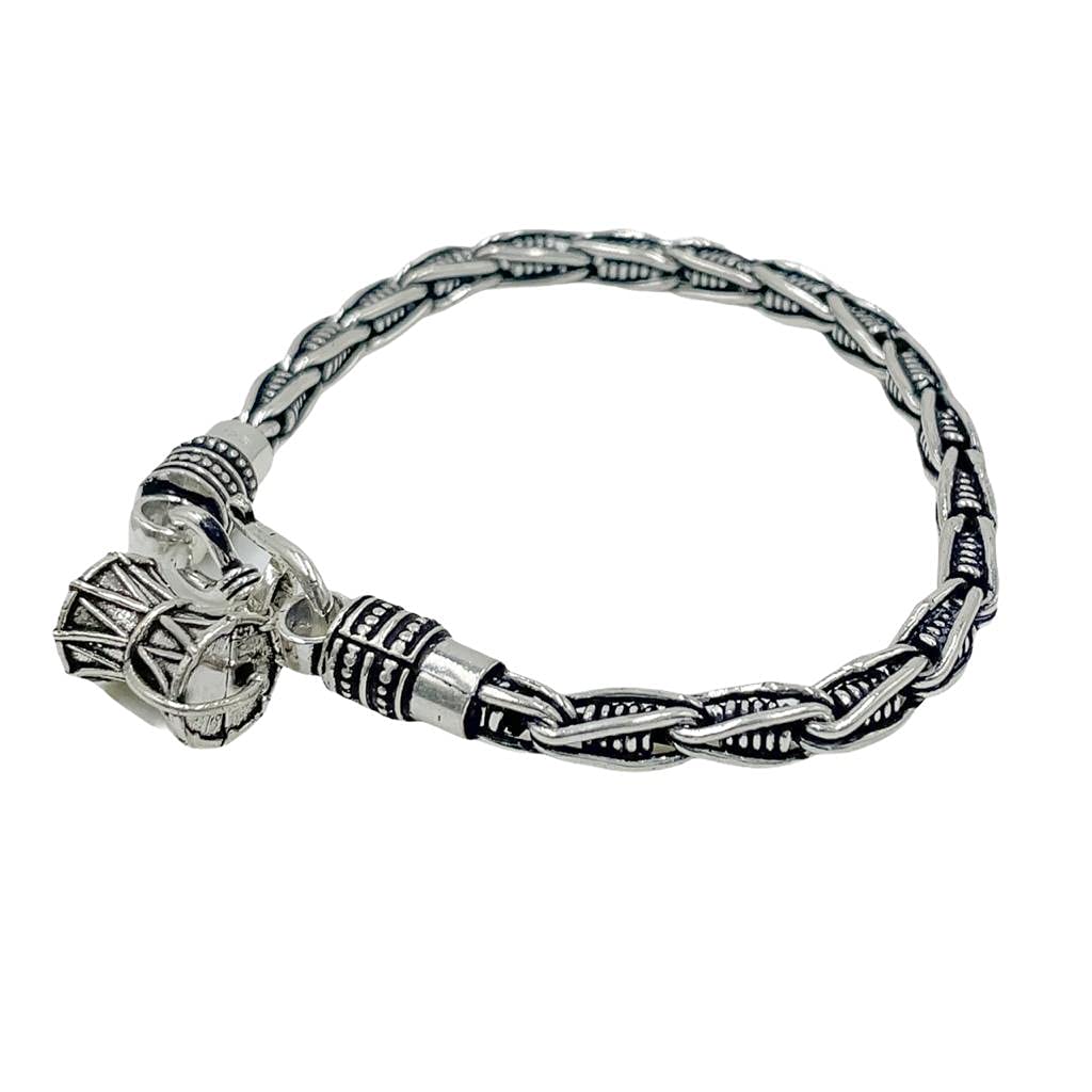 SJ SHUBHAM JEWELLERS? 925 92.5 Pure Sterling Silver Oxidized Chain Bracelet With Shiva Damru and Hallmark - JewelYaari By Shubham Jewellers