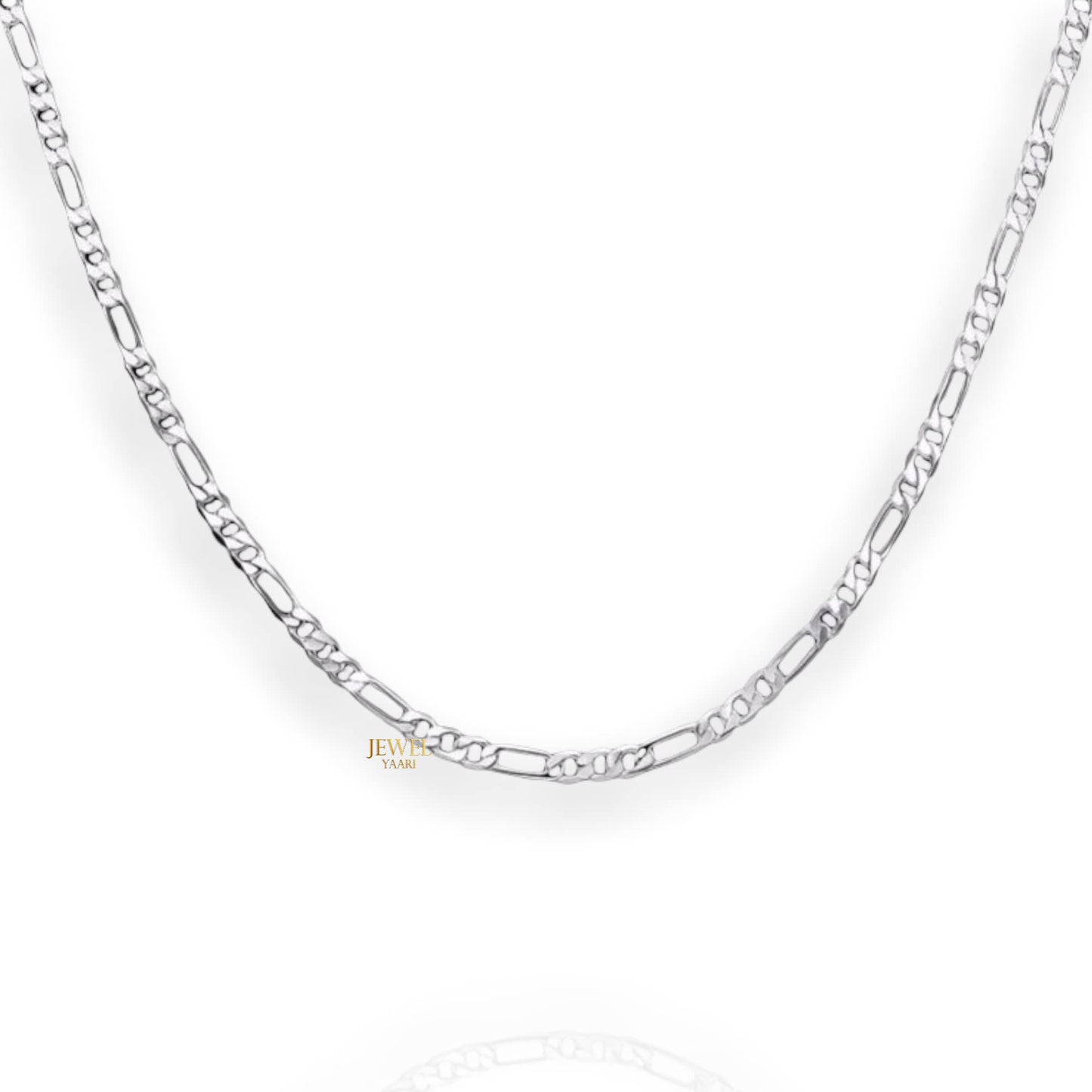 JEWELYAARI Pure 925 Sterling Silver Italian Sachin Figaro Chain Necklace ACPL for Men 20 Inches(24 Gm) - JewelYaari By Shubham Jewellers