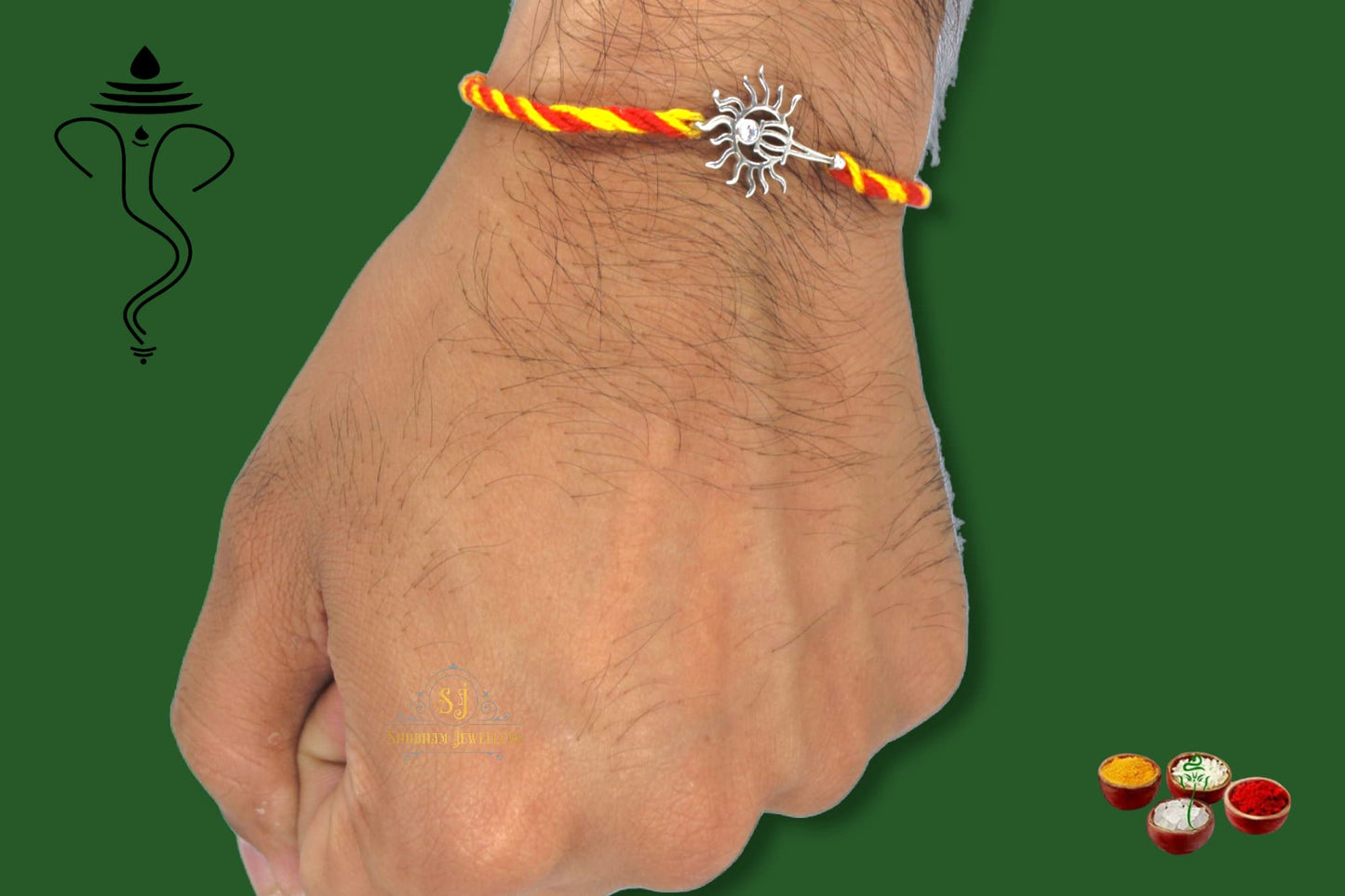 SJ SHUBHAM JEWELLERS? Pure 925 Sterling Silver Rakhi for brother Charm Bracelet Raksha Bandhan With Pure Cotton Thread For Men, Boys, Rakhis Vajra