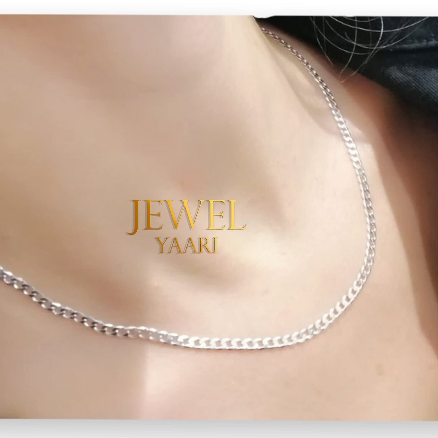 JewelYaari? Pure 925 Sterling Silver Italian Sachin CURB Chain Necklace ACPL for Men 24 Inches(10 Gm) - JewelYaari By Shubham Jewellers