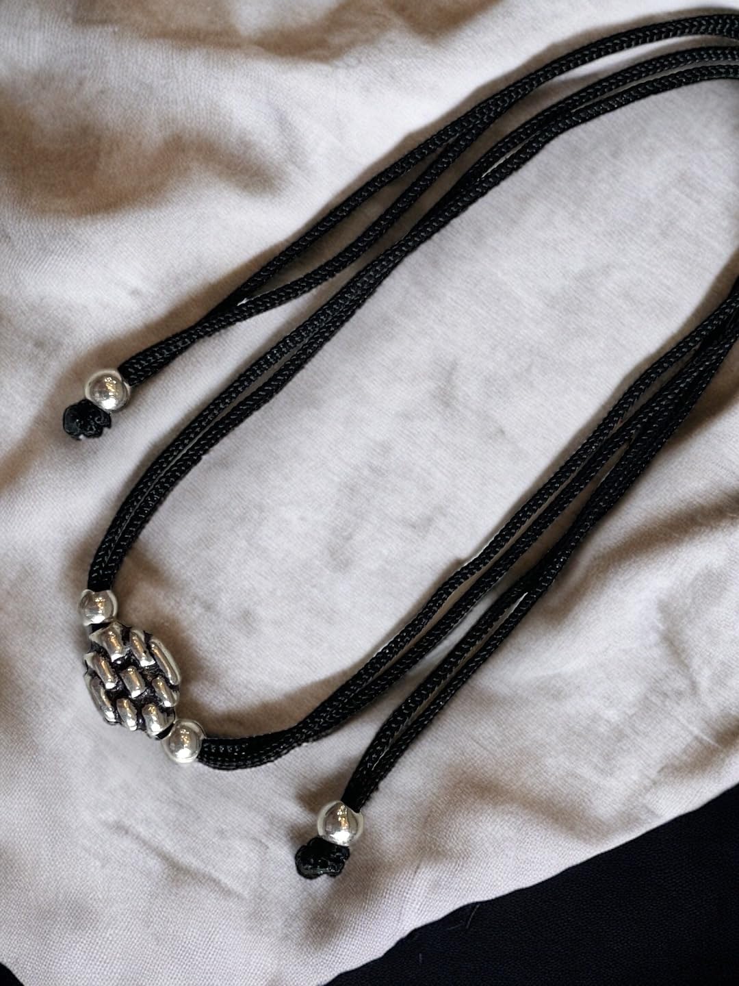 JEWELYAARI â¢ 925 Oxidized Silver Black Cottan Thread Anklet Bracelet with Silver Ball for Girls and Women, Nazarbattu/Nazaiya Anklet Bracelet