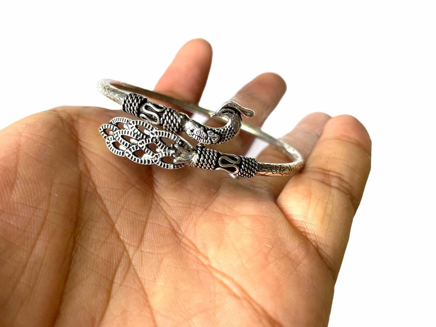 SJ SJ SHUBHAM JEWELLERS? 925 Sterling Silver Oxidised Designer Peacock Kada for Women/Girls