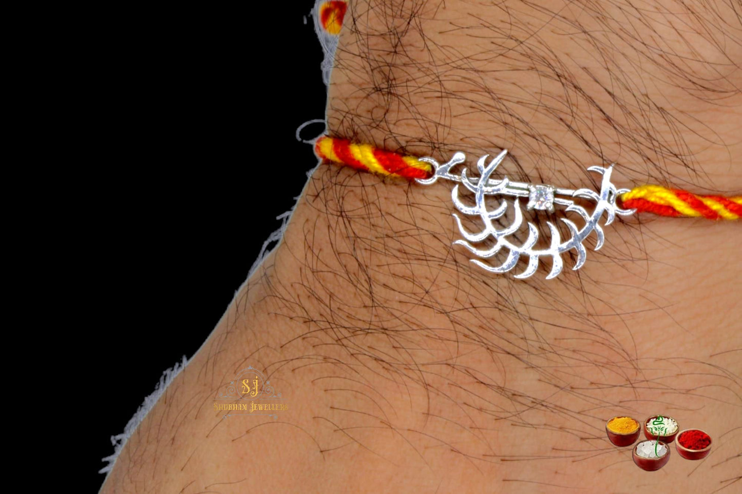 SJ SHUBHAM JEWELLERS? Pure 925 Sterling Silver Rakhi for brother Charm Bracelet Raksha Bandhan With Pure Cotton Thread For Men, Boys, Rakhis Vajra