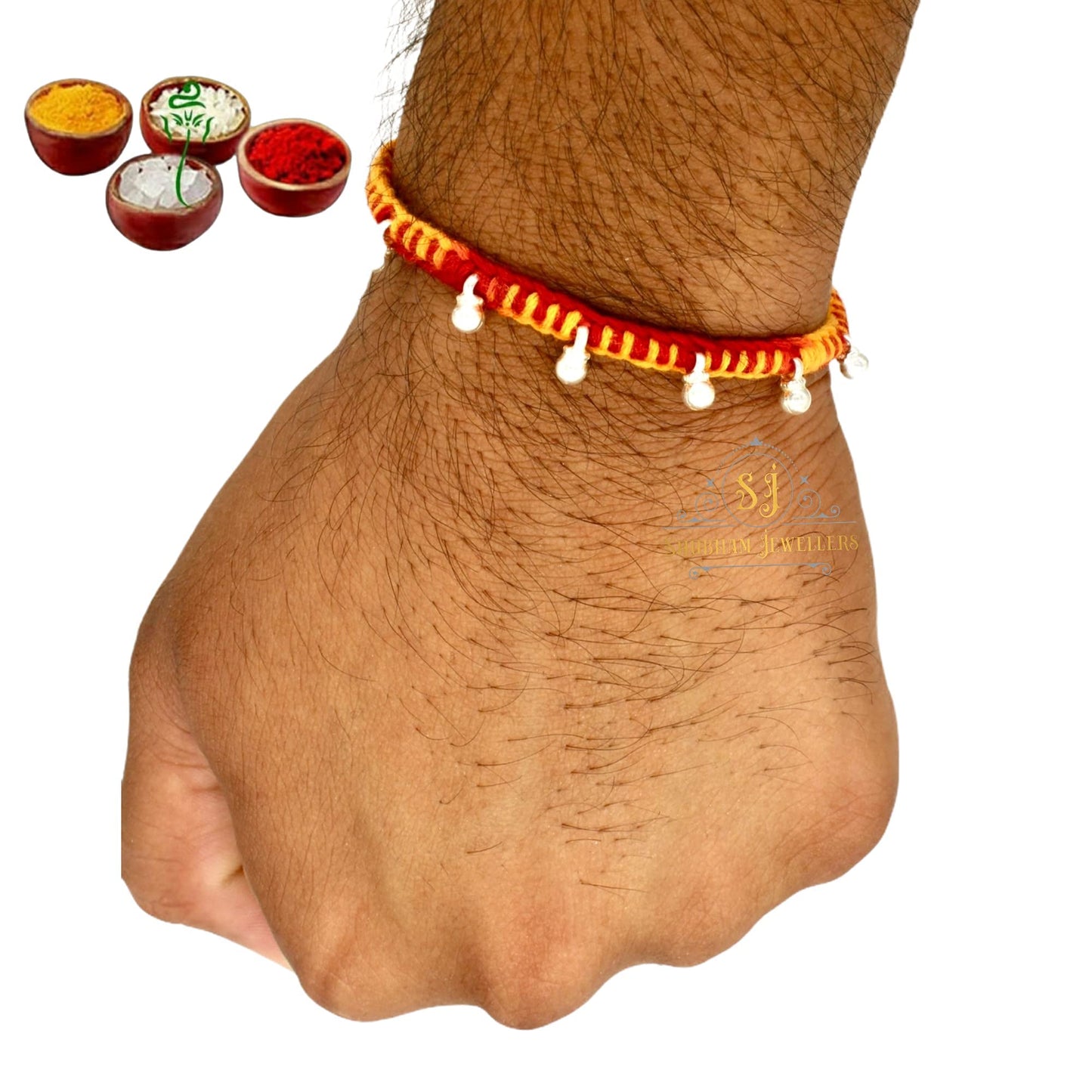 NUZZRII Pure 925 Sterling Silver Rakhi for brother Charm Bracelet Raksha Bandhan With Pure Cotton Thread For Men, Boys, Kids Rakhis By Shubham Jewellers Ghunghru