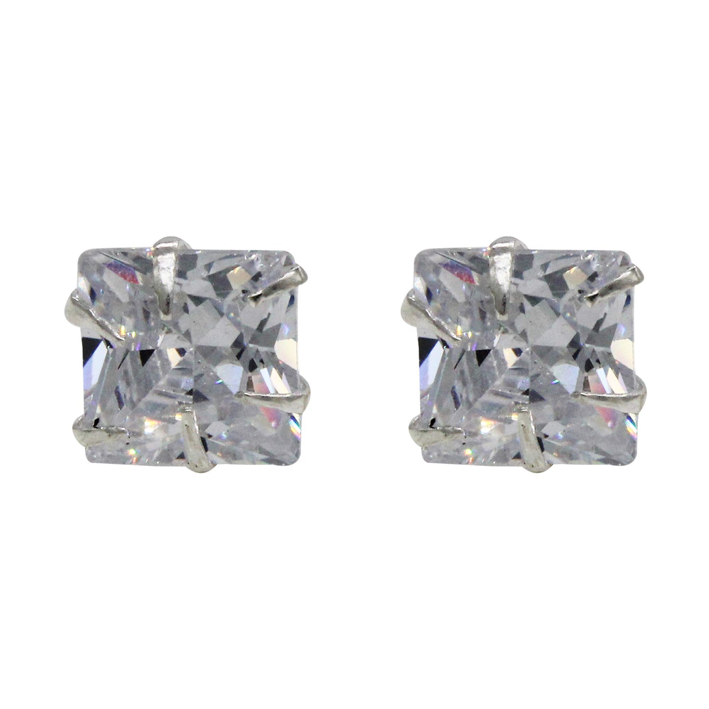 Shubham Jewellers Rehti 925-92.5 Sterling Silver Princess Cut Real Cubic Zirconia Fashion Stud Earrings For Men,Women,Children,Boys and Girls (8)