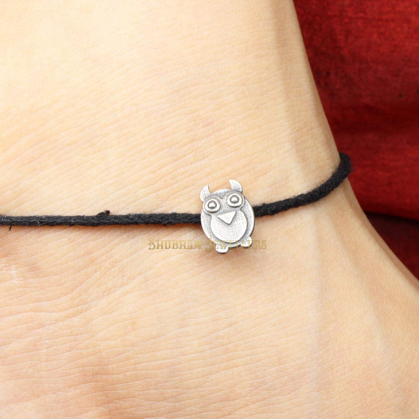 Shubham Jewellers Rehti 925 Oxidised Black Thread Owl Silver Nazarbattu/Nazaiya Anklet/Bracelet for Girls, Women and Children with Silver Ghunghroo