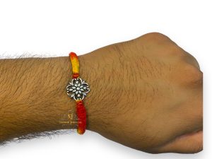 925 Sterling Silver Rakhi for brother Flower Bracelet Raksha Bandhan Pure Cotton For Men, Boys, Kids Rakhi With Roli Chawal
