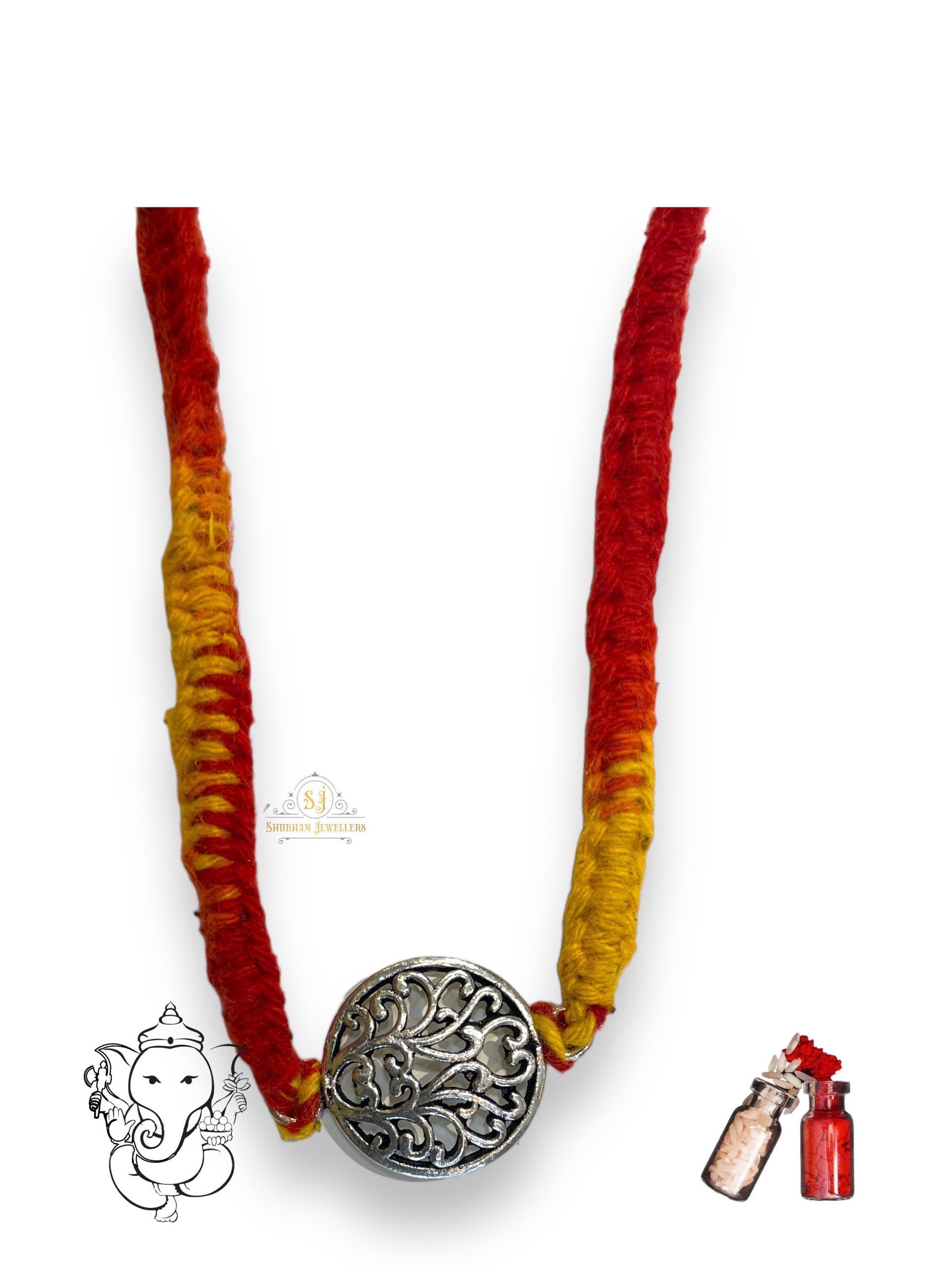 925 Sterling Silver Rakhi for brother Banyan Tree Bracelet Raksha Bandhan Pure Cotton For Men, Boys, Kids Rakhi With Roli Chawal