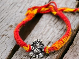 925 Sterling Silver Rakhi for brother Vighnaharta Ganesha Bracelet Raksha Bandhan Pure Cotton For Men, Boys, Kids Rakhi With Roli Chawal
