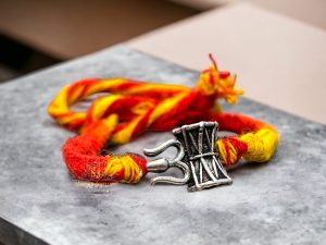 925 Sterling Silver Rakhi for brother Small Damru Trishool Bracelet Raksha Bandhan Pure Cotton For Men, Boys, Kids Rakhi With Roli Chawal