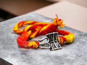 925 Sterling Silver Rakhi for brother Small Damru Trishool Bracelet Raksha Bandhan Pure Cotton For Men, Boys, Kids Rakhi With Roli Chawal