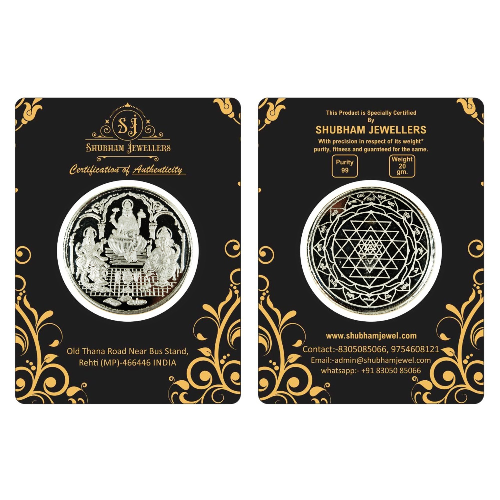 Shubham Jewellers Rehti Dhanteras Diwali Pure 999 Silver Coins for Gift and prosperity with Certificate