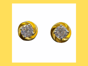 Shubham Jewellers Rehti Sterling Silver Cubic Zirconia Flower Shape Gold Polish Earrings For Unisex-Adult & Unisex-Child 7 MM