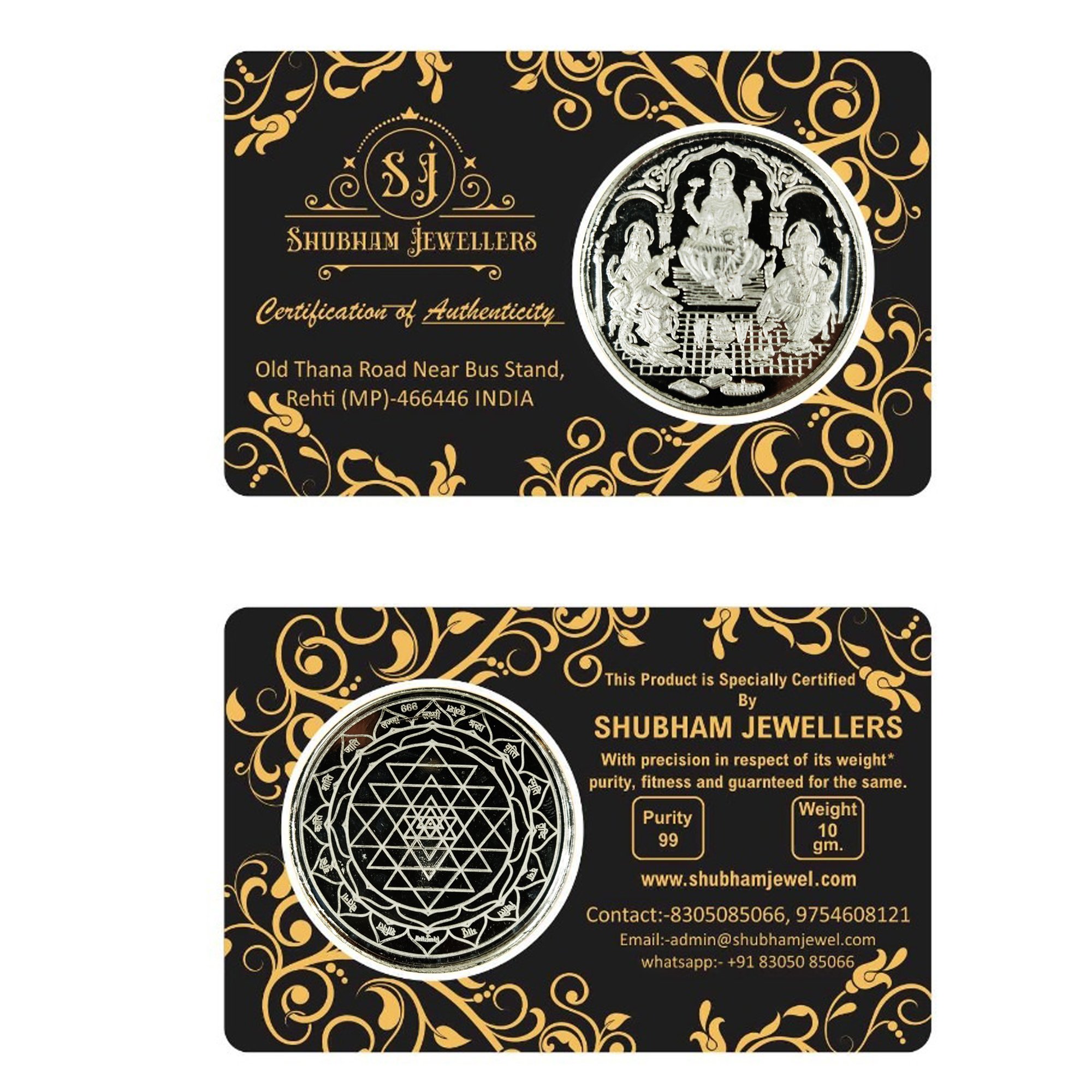 Shubham Jewellers Rehti Dhanteras Diwali Pure 999 Silver Coins for Gift and prosperity with Certificate