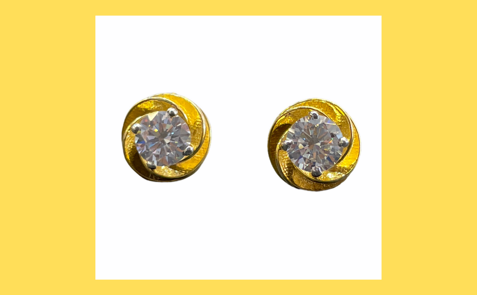 Shubham Jewellers Rehti Sterling Silver Cubic Zirconia Flower Shape Gold Polish Earrings For Unisex-Adult & Unisex-Child 7 MM