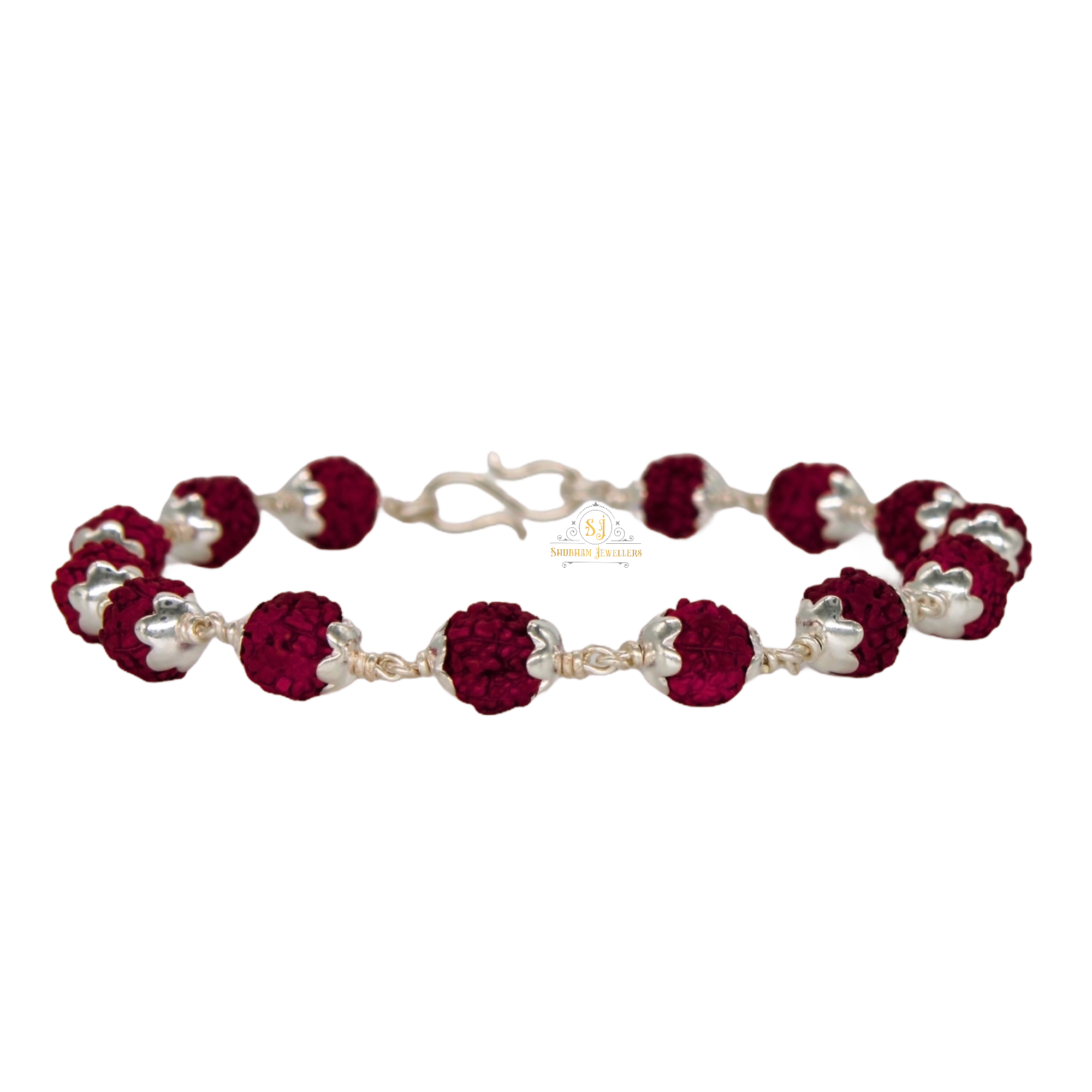 SJR 925 Sterling Handmade Dual Silver Wire Stylish Silver Rudraksha Bracelet Rakhi for brother with Four Adjustable Rings for Men & Boys (6 MM Natural Beads) (Brown)