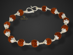 SJR 925 Sterling Handmade Dual Silver Wire Stylish Silver Rudraksha Bracelet Rakhi for brother with Four Adjustable Rings for Men & Boys (6 MM Natural Beads) (Brown)