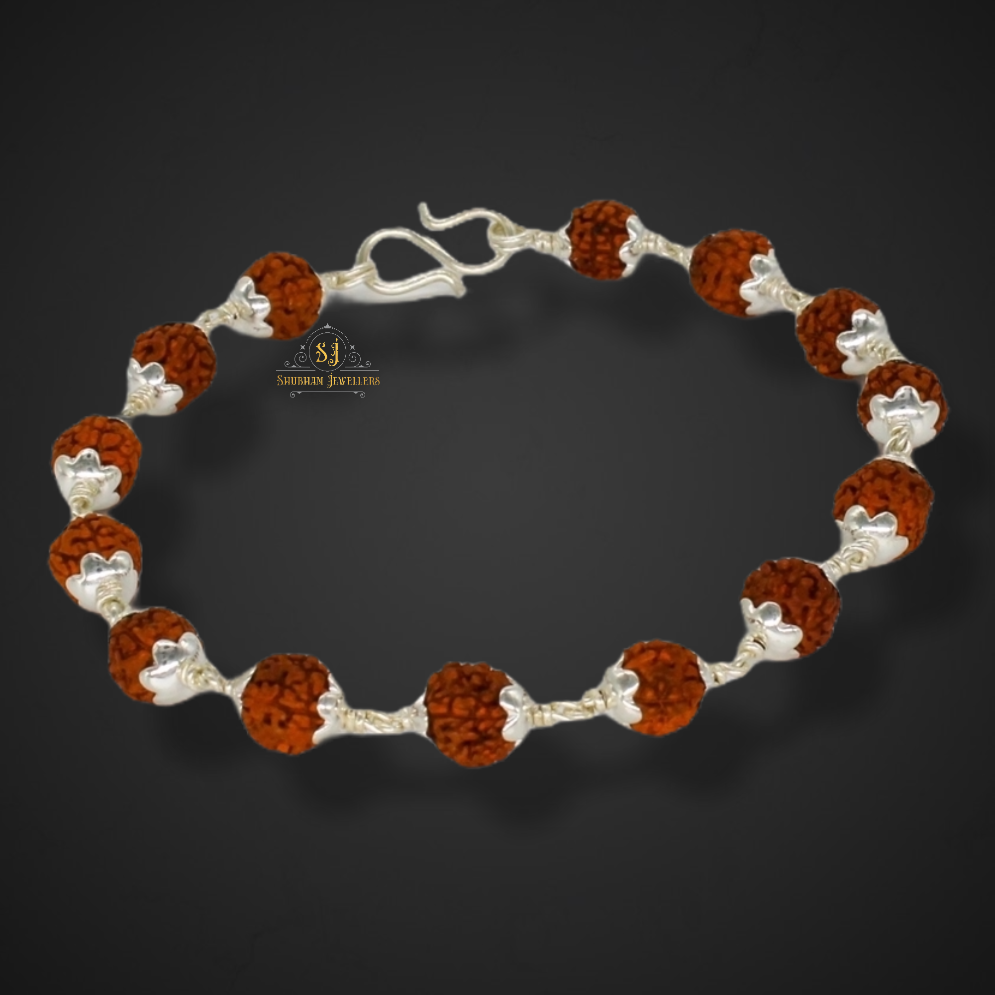 SJR 925 Sterling Handmade Dual Silver Wire Stylish Silver Rudraksha Bracelet Rakhi for brother with Four Adjustable Rings for Men & Boys (6 MM Natural Beads) (Brown)