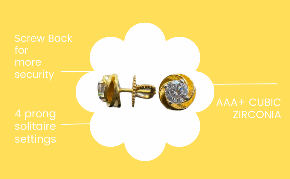 Shubham Jewellers Rehti Sterling Silver Cubic Zirconia Flower Shape Gold Polish Earrings For Unisex-Adult & Unisex-Child 7 MM