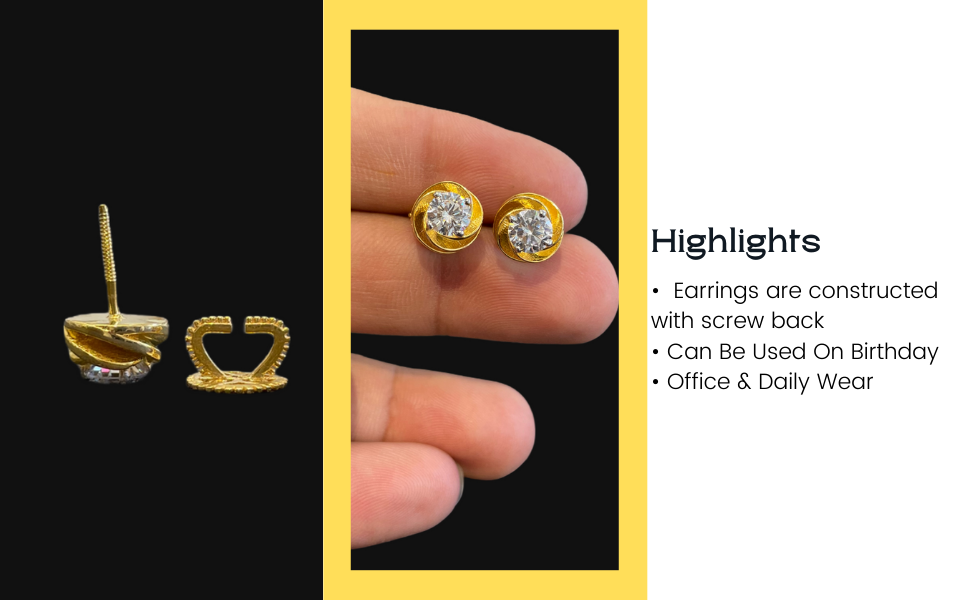 Shubham Jewellers Rehti Sterling Silver Cubic Zirconia Flower Shape Gold Polish Earrings For Unisex-Adult & Unisex-Child 7 MM