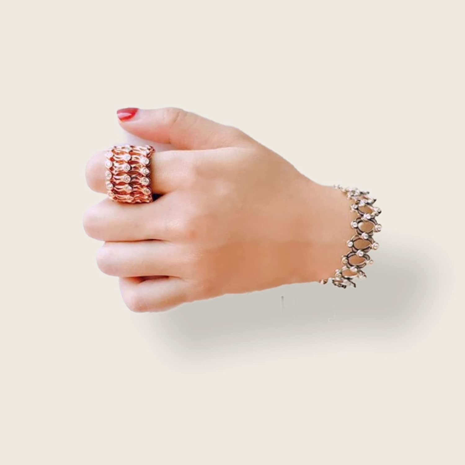 SJ SHUBHAM JEWELLERS rehti 925 Sterling Silver Folding Retractable Ring Bracelet Kada for Girls and Women