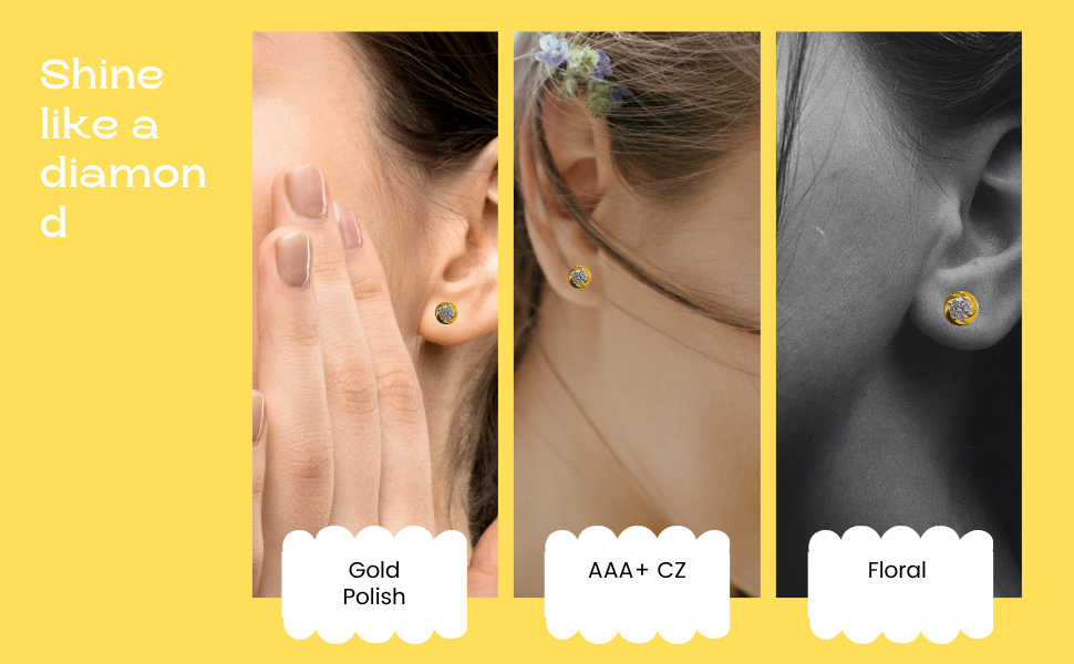 Shubham Jewellers Rehti Sterling Silver Cubic Zirconia Flower Shape Gold Polish Earrings For Unisex-Adult & Unisex-Child 7 MM