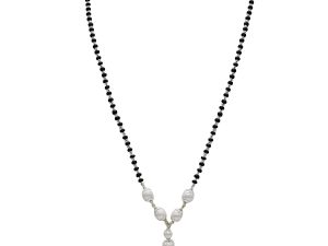Shubham Jewellers Rehti 925 Sterling Silver Mangalsutra with Pearl & Black Beeds Crystal Chain for Women - Party Casual Wear