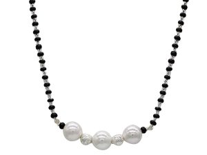 Shubham Jewellers Rehti 925 Sterling Silver Mangalsutra with Pearl & Black Beeds Crystal Chain for Women - Party Casual Wear