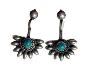 SJ SHUBHAM JEWELLERS 925 Sterling Silver Oxidised Designer Tribal Upper Ear Bugadi Clip Earrings for Women/Girls With White CZ