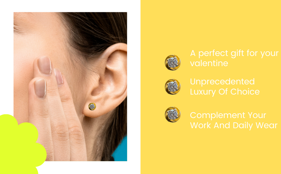 Shubham Jewellers Rehti Sterling Silver Cubic Zirconia Flower Shape Gold Polish Earrings For Unisex-Adult & Unisex-Child 7 MM