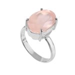 SJ SHUBHAM JEWELLERS Rehti 0.925 Wedding Collection Sterling Silver and Natural Certified Rose Quartz Oval Ring for Unisex-adult & Child