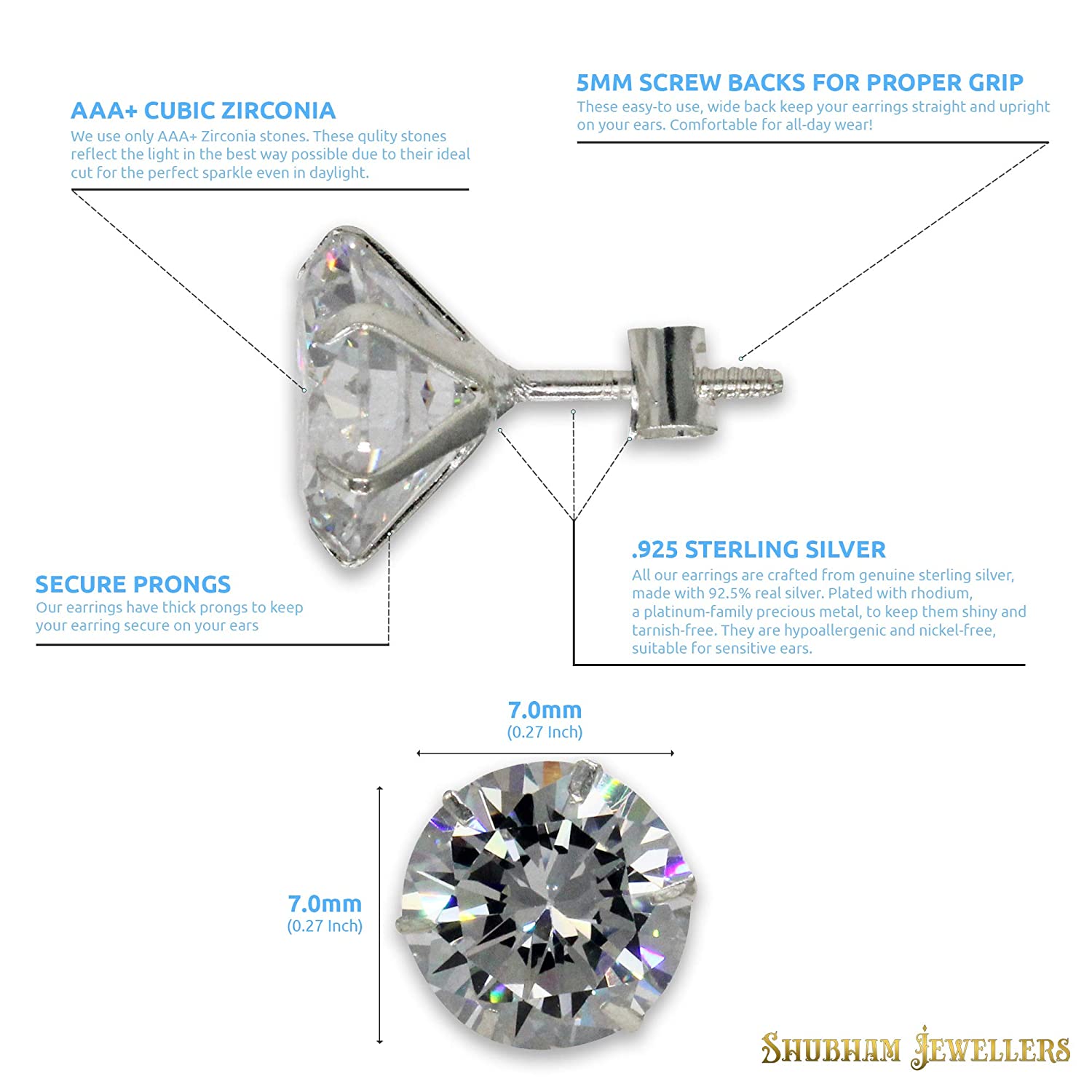 Shubham Jewellers Rehti Sterling Silver Silver Cubic Zirconia Earrings For Unisex-Adult & Unisex-Child