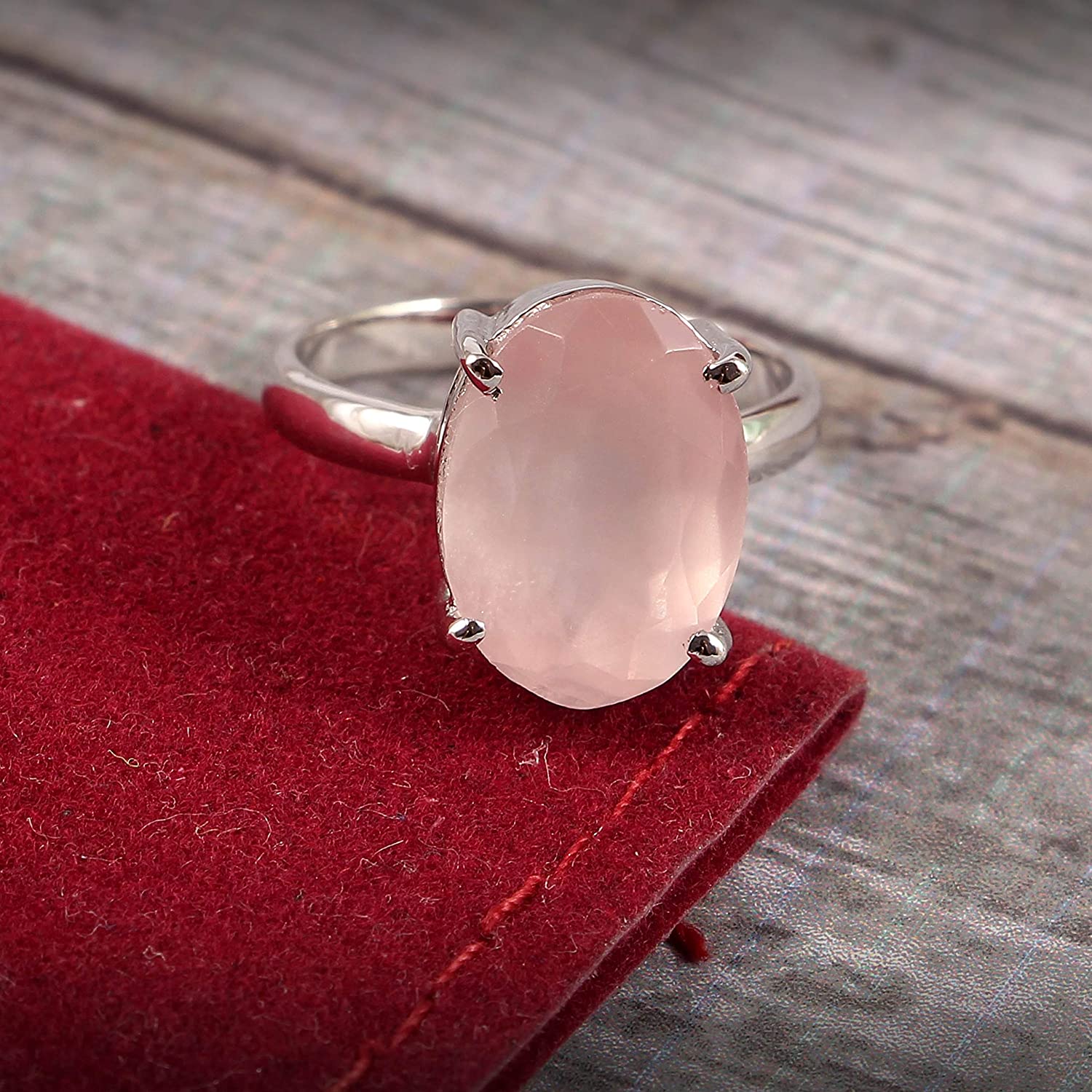 SJ SHUBHAM JEWELLERS Rehti 0.925 Wedding Collection Sterling Silver and Natural Certified Rose Quartz Oval Ring for Unisex-adult & Child