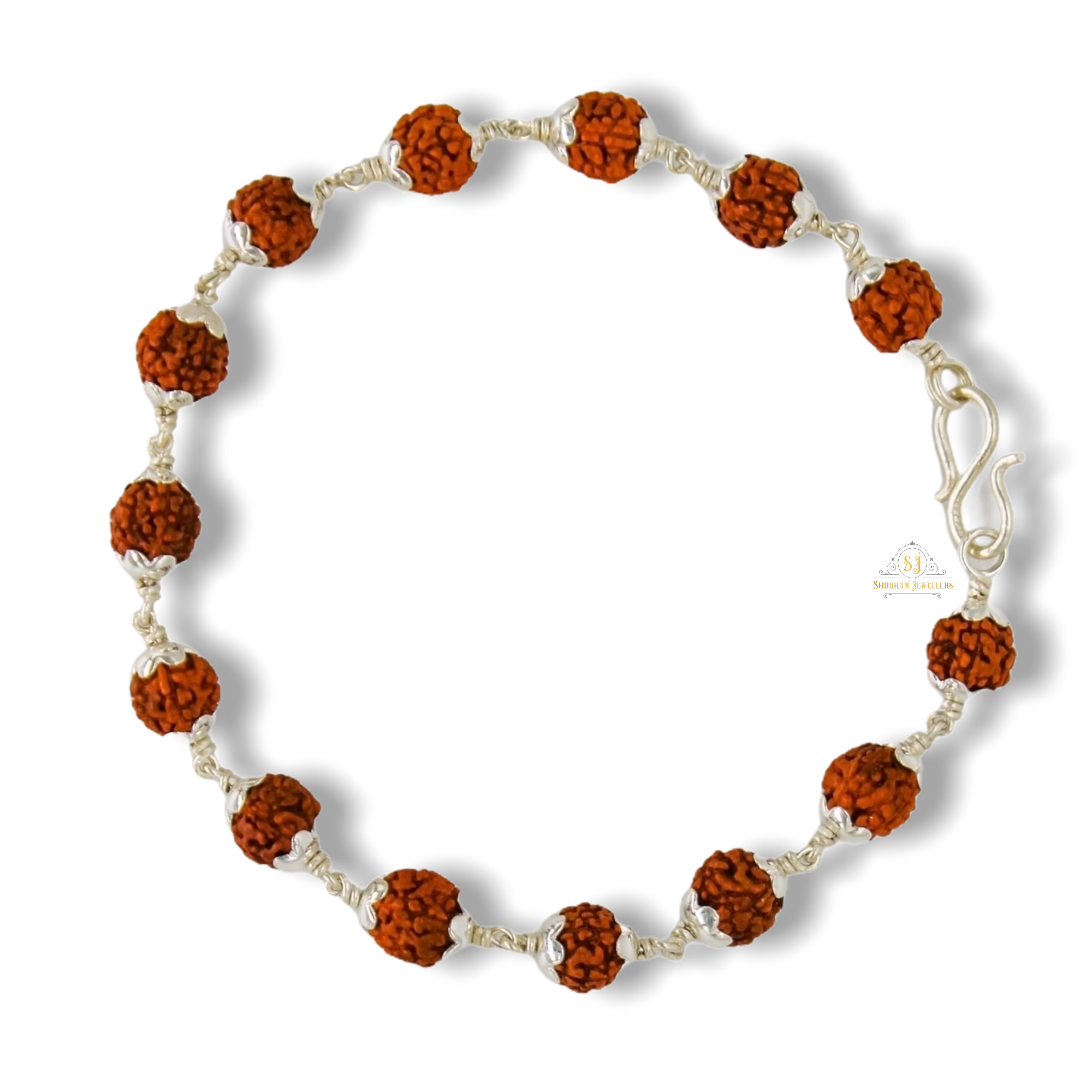 SJR 925 Sterling Handmade Dual Silver Wire Stylish Silver Rudraksha Bracelet Rakhi for brother with Four Adjustable Rings for Men & Boys (6 MM Natural Beads) (Brown)