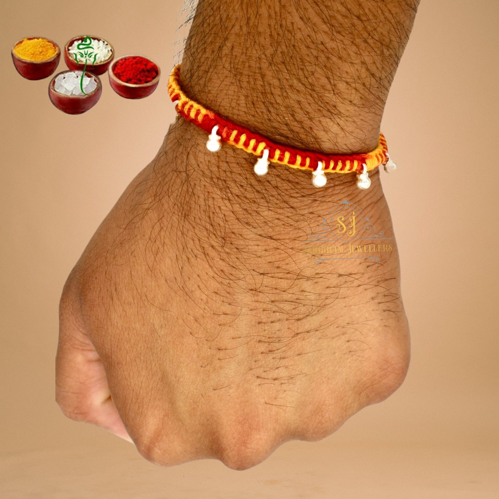 JewelYaari 925 Sterling Silver Rakhi With Roli Chawal (Ghughroo )