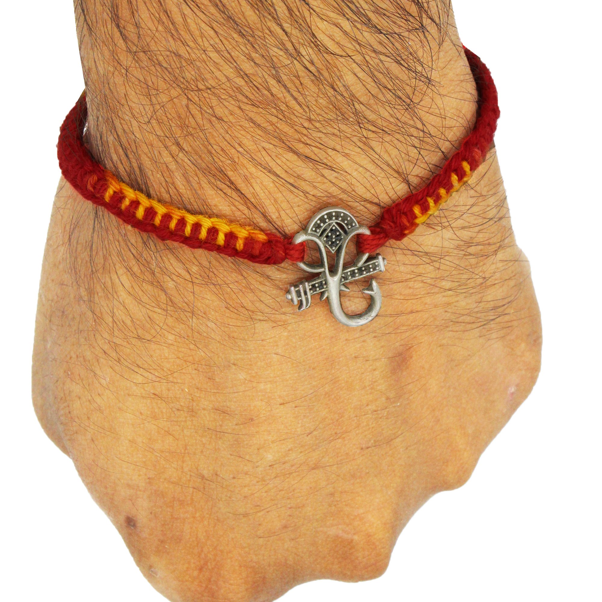 JewelYaari 925 CZ Ganesha Sterling Silver Rakhi With Roli Chawal ( CZ Ganesha )